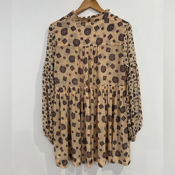 Free People Turn Turn Mini Dress Tea Combo Balloon Sleeve Boho S Oversized - Picture 8 of 8